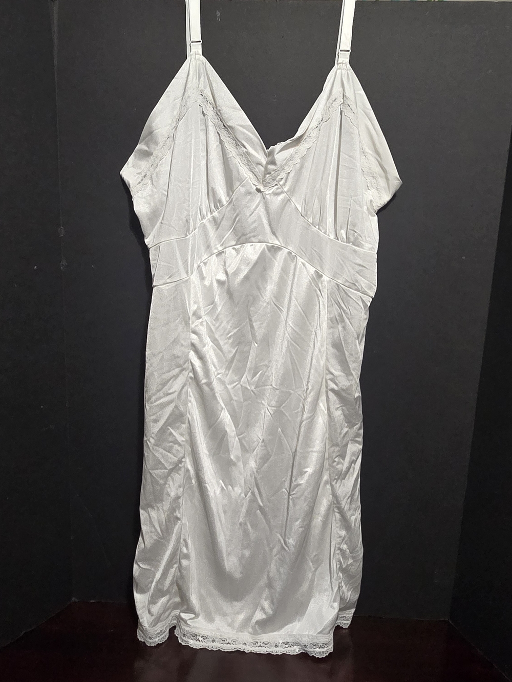 Vintage Velrose Full Slip dress white Nylon Lace 38 sexy nightgown RN96030
